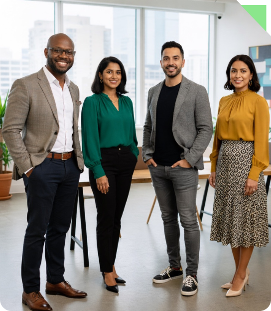 The Poobel team of waste management professionals in a modern office